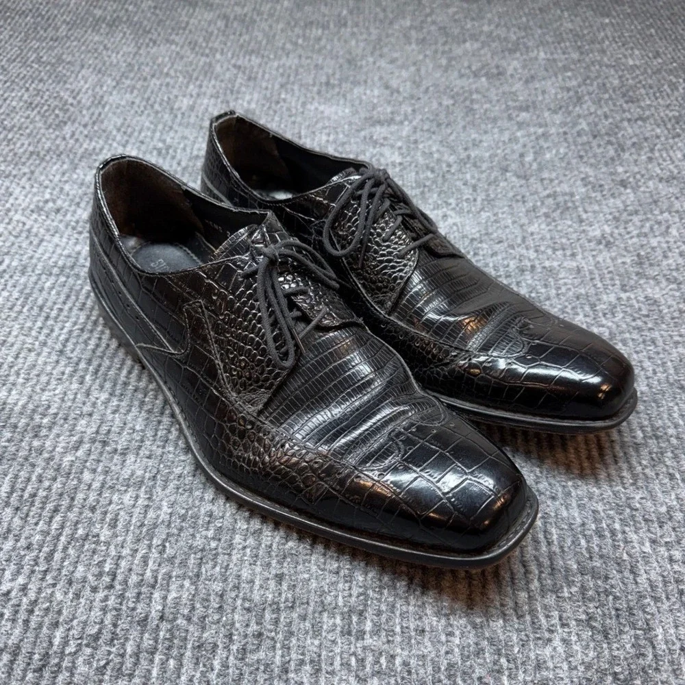 Stacy‎ Adams Croc Lizard Embossed Dress Shoes Mens 11.5 Black Leather Oxford