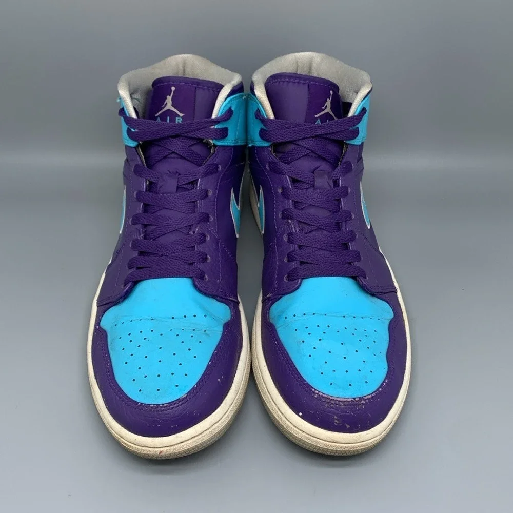 Jordan 1 Mid Hornets Purple Blue Basketball Shoes 554724-507 Men's Sz 11.5‎