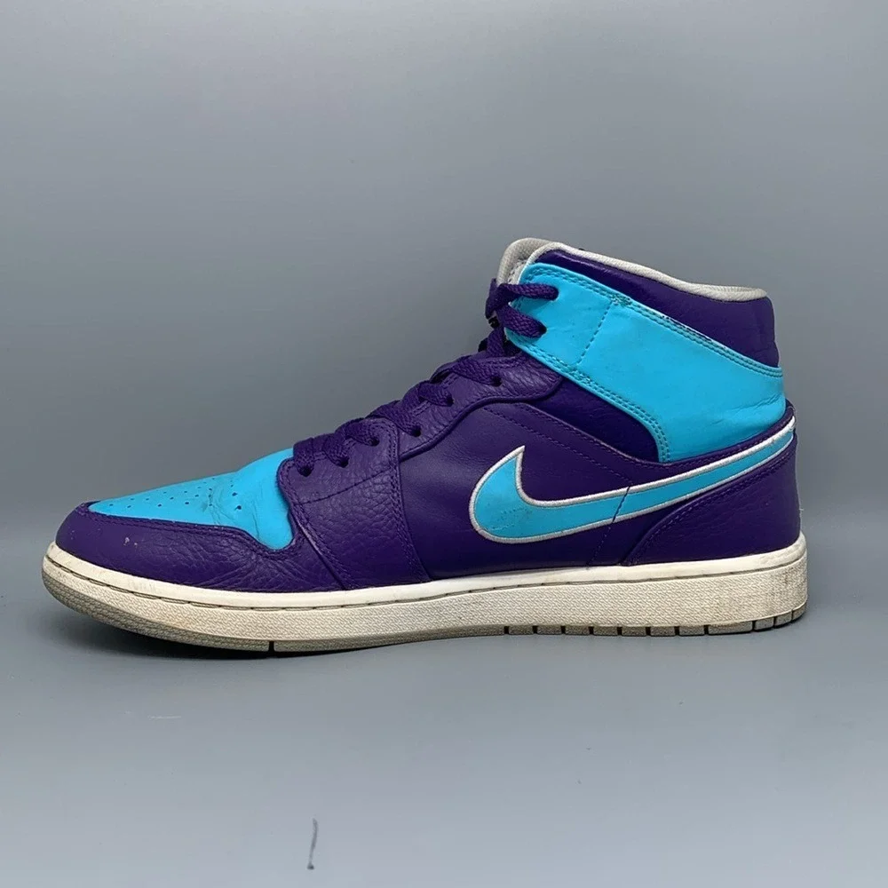 Jordan 1 Mid Hornets Purple Blue Basketball Shoes 554724-507 Men's Sz 11.5‎