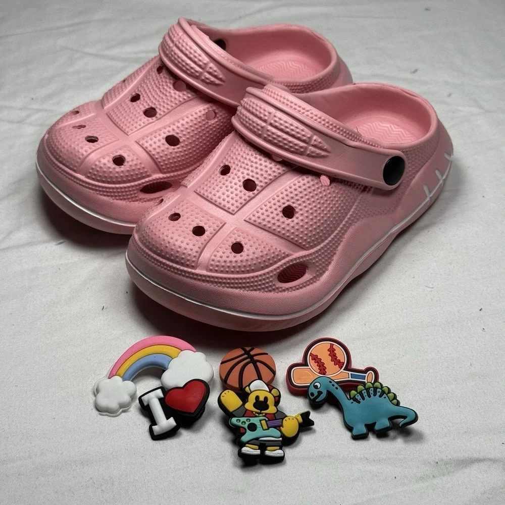 Kids Pink Clogs Size 8 Toddler Slip‎ On Sandals Charms Lightweight Shoes
