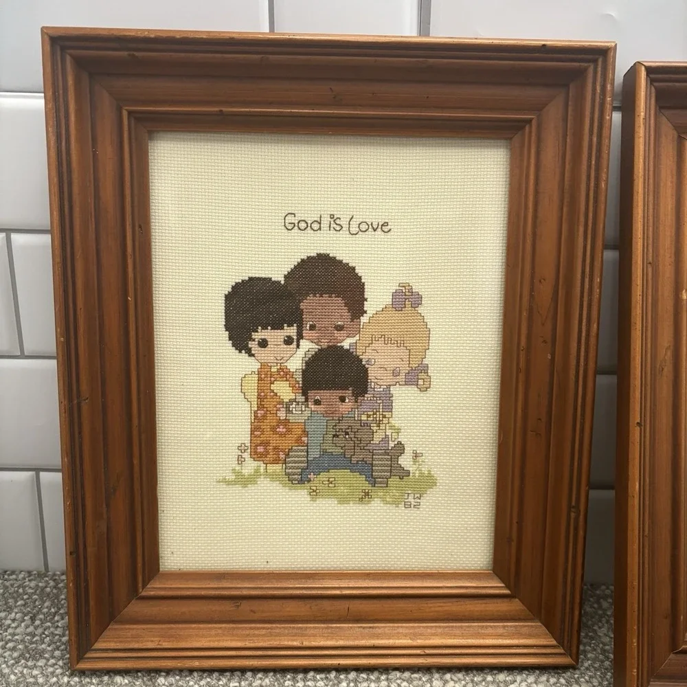 Precious Moments Cross‎ Stitch Framed VTG Christian Pictures W Sayings 1982 Hand