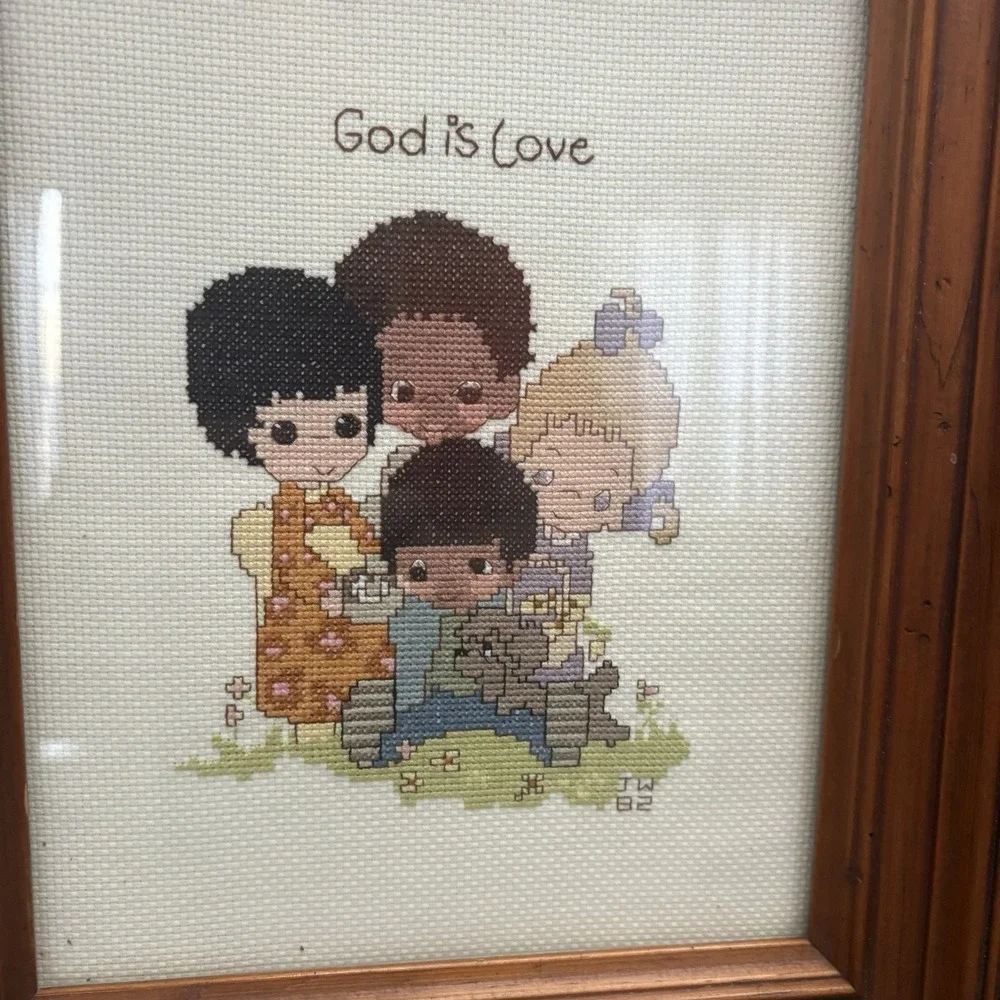 Precious Moments Cross‎ Stitch Framed VTG Christian Pictures W Sayings 1982 Hand