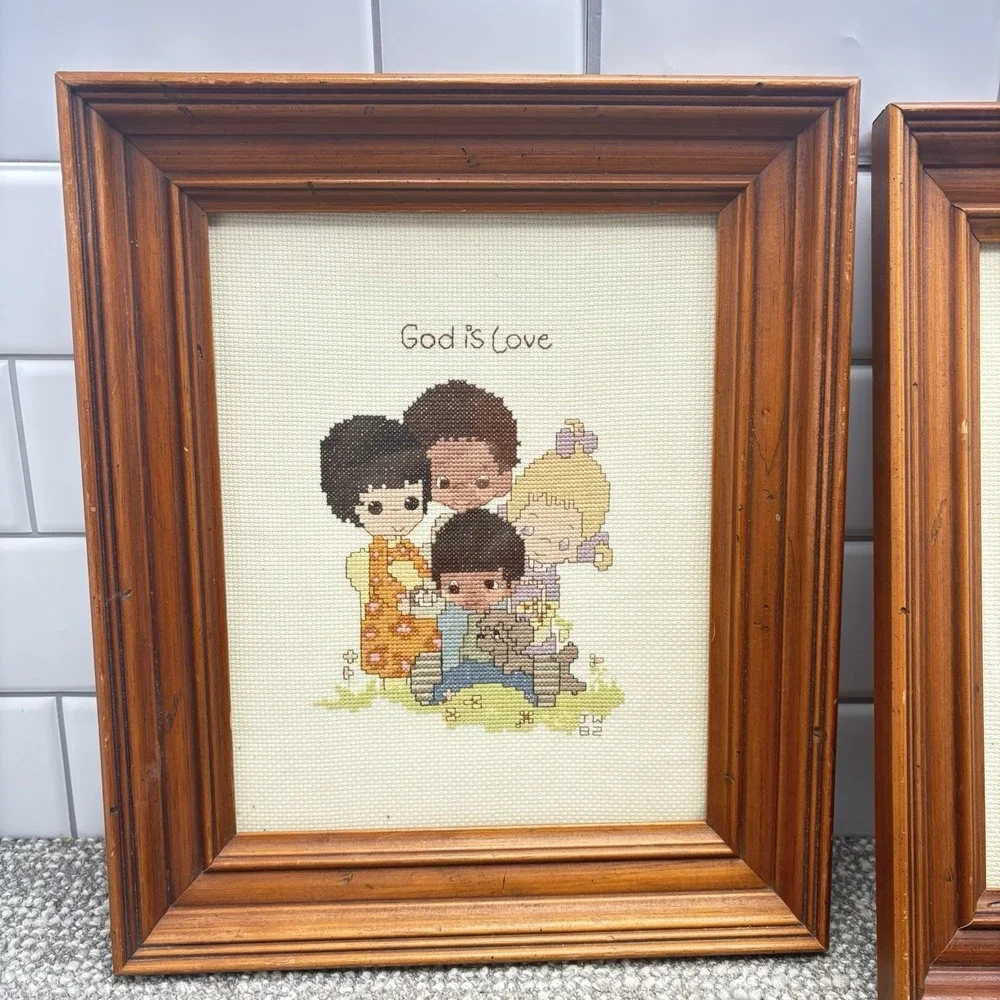 Precious Moments Cross‎ Stitch Framed VTG Christian Pictures W Sayings 1982 Hand