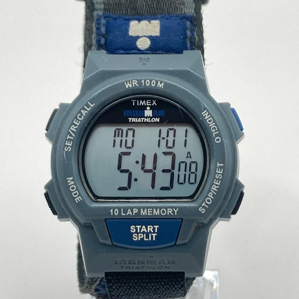 Timex Ironman Men's Watch Digital Gray Blue Indiglo 10 Lap Chrono New Battery