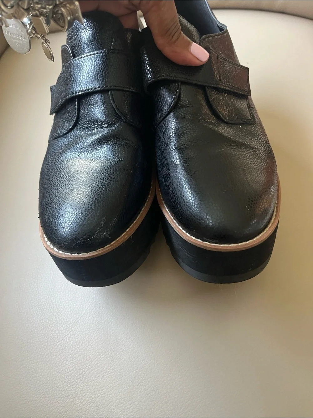 Eileen Fisher Black Zola Wedge Oxford Pebbled Leather  Loafers
