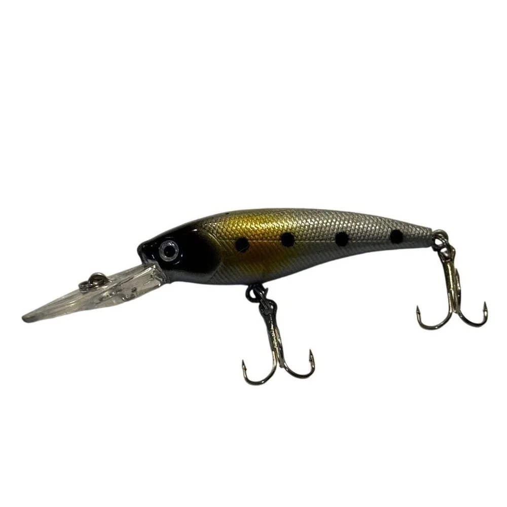 Deep Diving Crankbait Fishing Lure Silver Gold Black Dot 3.5 Inch 2 Treble Hooks