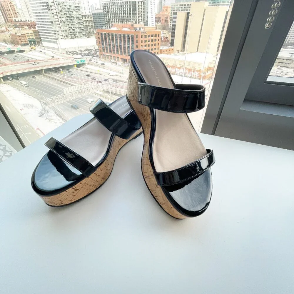 Stuart Weitzman Boardwalk Black Chunky Platform Slide Sandal Size 38.5 US: 8
