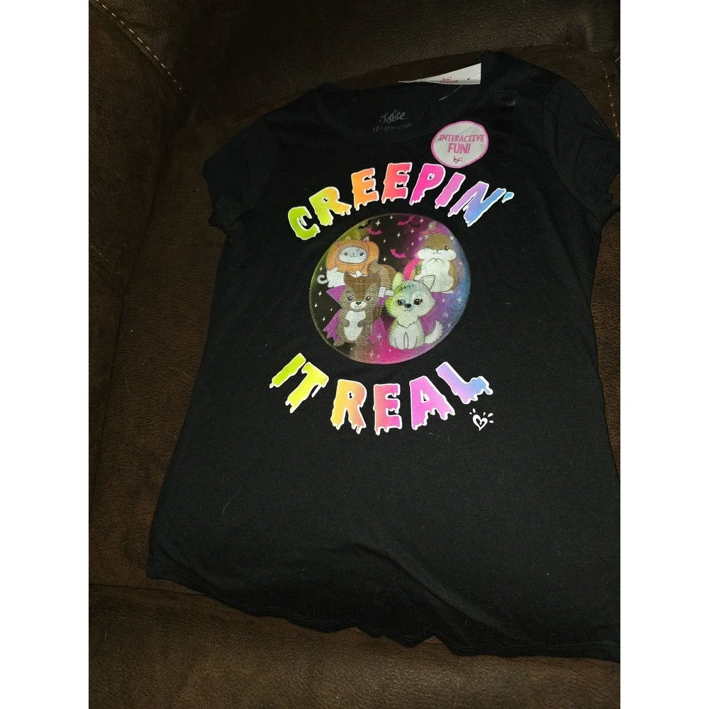 Justice fall autumn Halloween creepin it real character shirt size 10 nwt