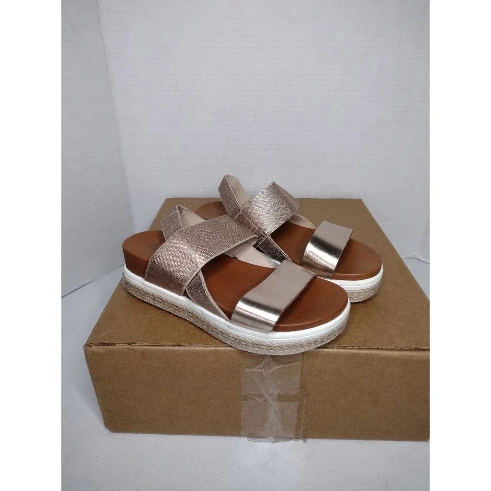 MIA Kids Girls Glitter Elastic‎ Strap Platform Sandals Rose Gold Size 1