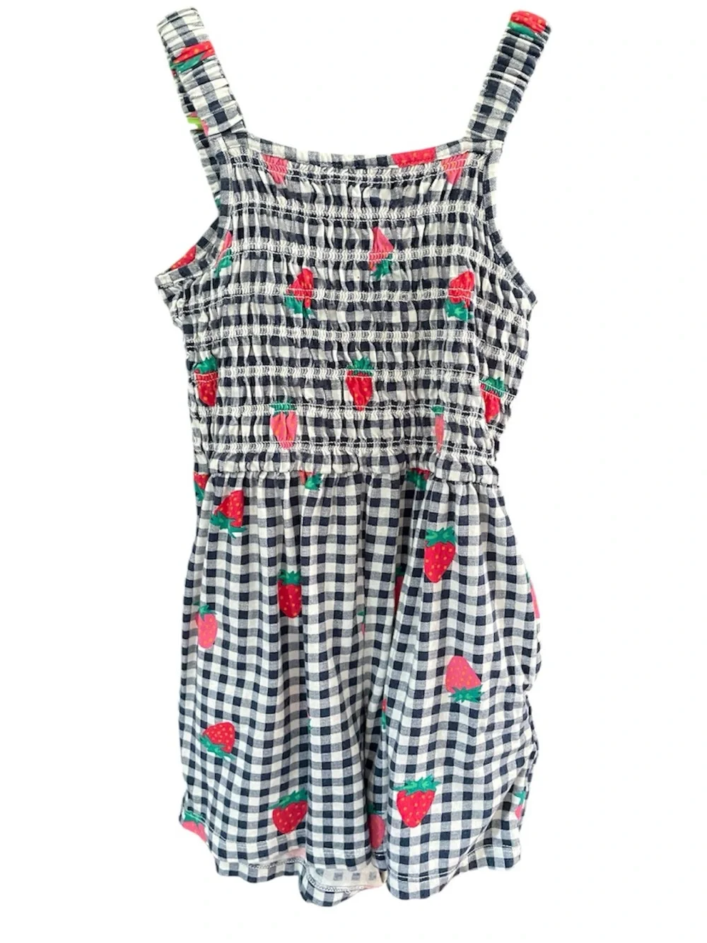 Gingham Strawberry Smocked Romper