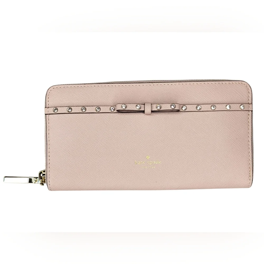 Kate Spade Light Pink Zip Wallet with Rhinestone and Bow