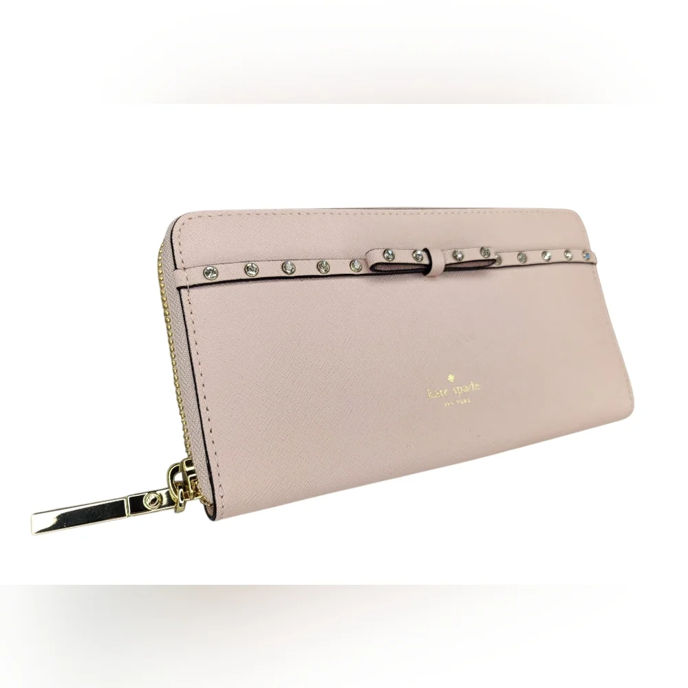 Kate Spade Light Pink Zip Wallet with Rhinestone and Bow
