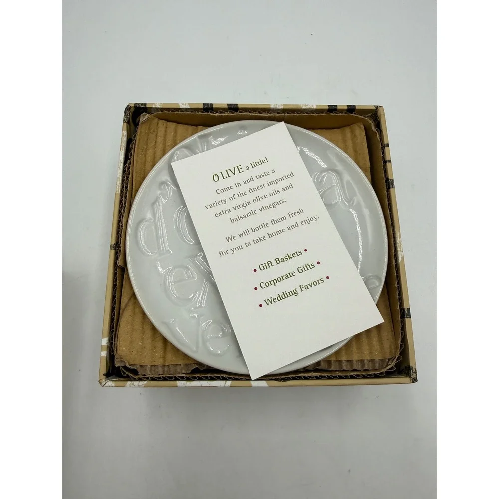 Rosanna Savour‎ Olive Oil Dipping Dishes Set of 4 White Ceramic Embossed 4.5