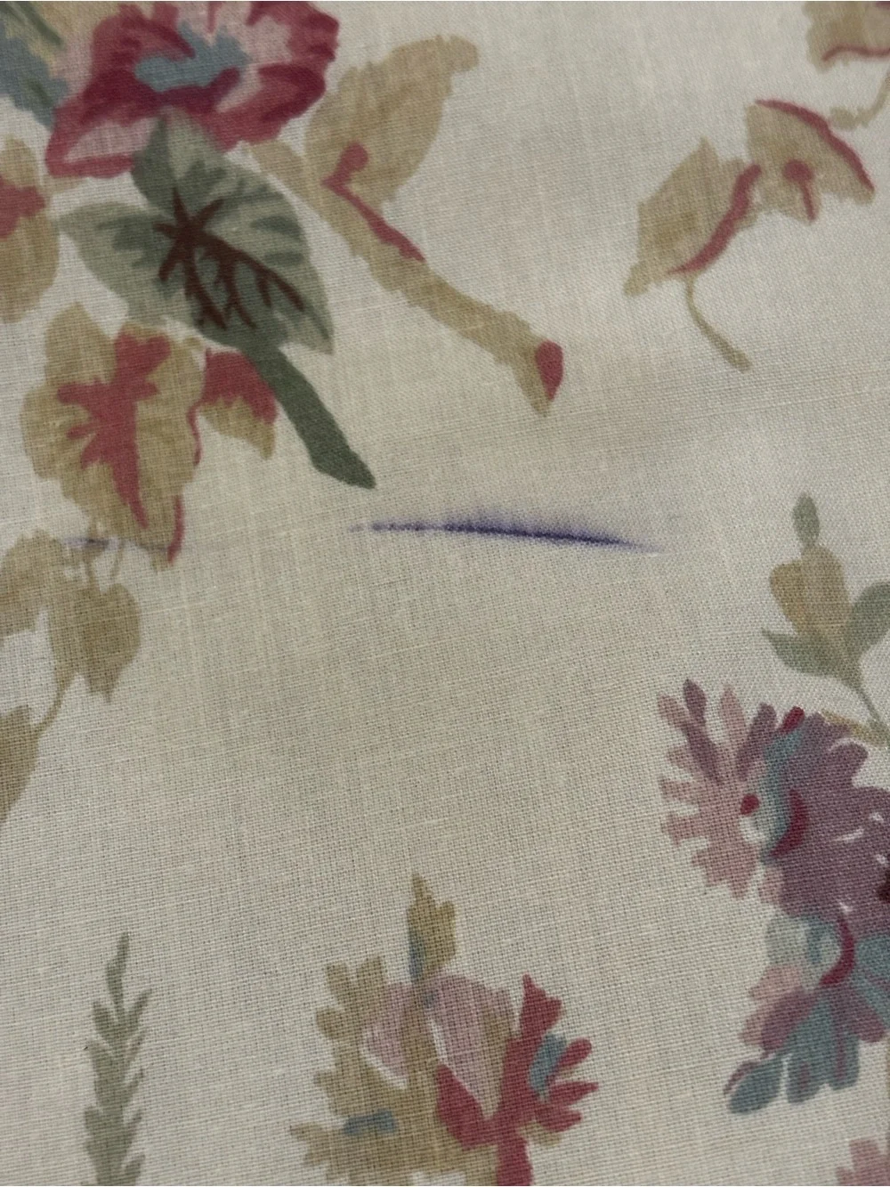 Vint Springmaid Floral Curtain Panel Repeating Botanical Rose Pink Blue Flowers