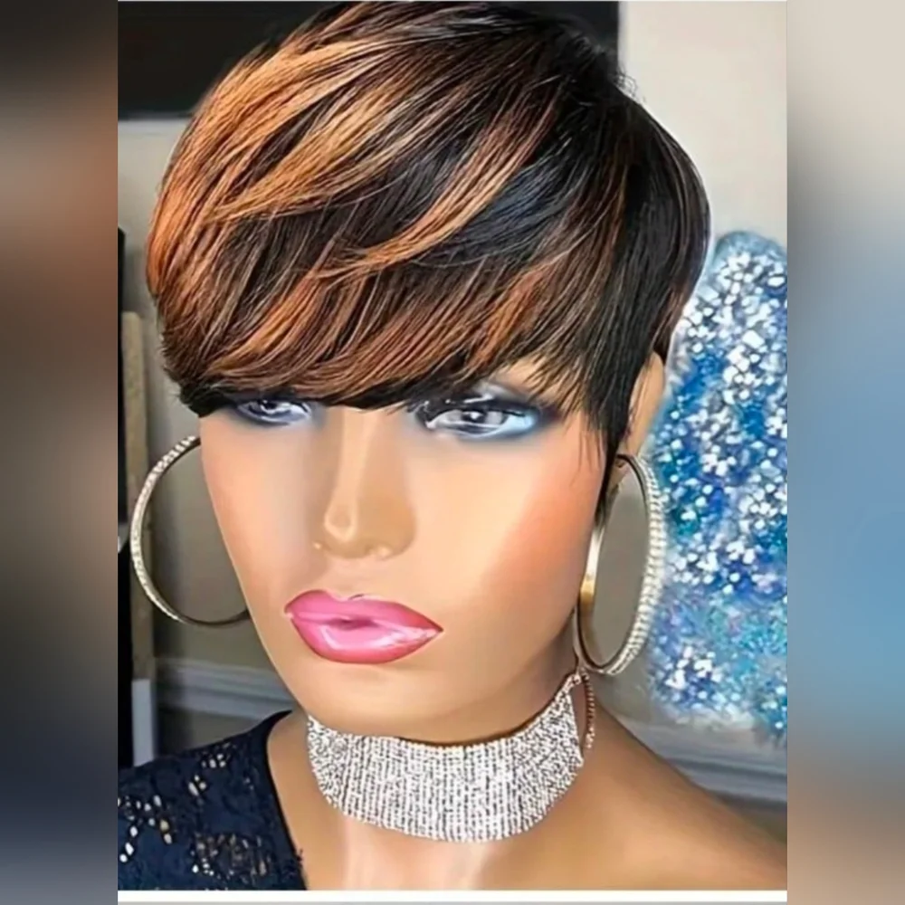 Women's Chic Short Straight Ombre Pixie Synthetic Wig with Bang Color:1B30