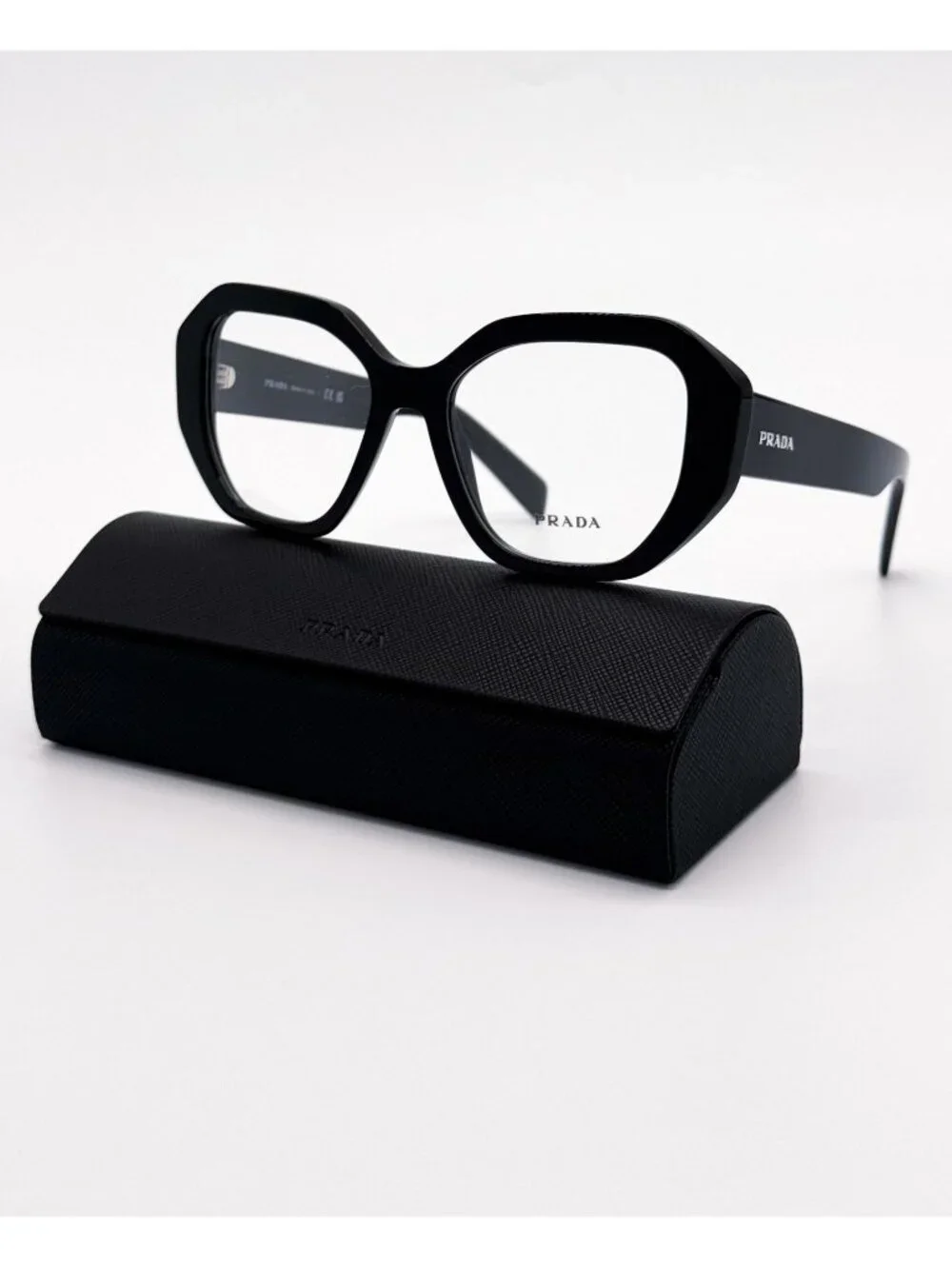 New Prada PR A07V Black Geometric Women Eyeglasses PRA07V 1AB1O1