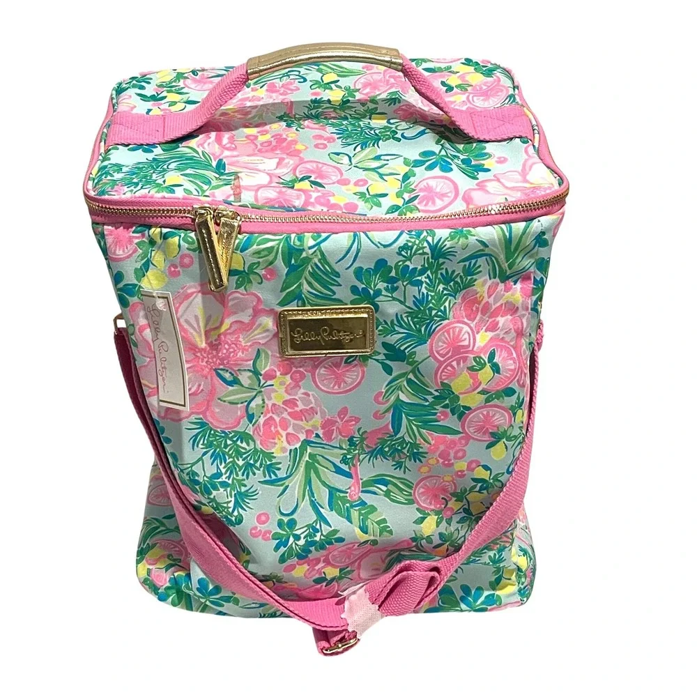 Lilly‎ Pulitzer Insulated Food/Wine Carrier Cooler Fruity Flamingo Pink/Aqua NWT