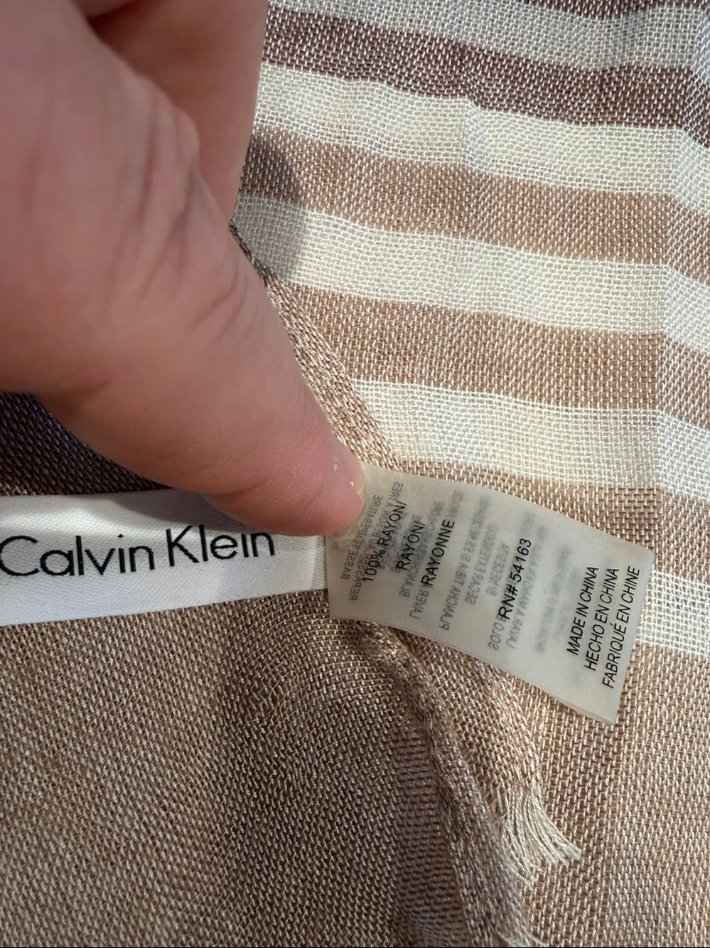 Calvin Klein - Tan, Cream and Taupe Striped Scarf.
