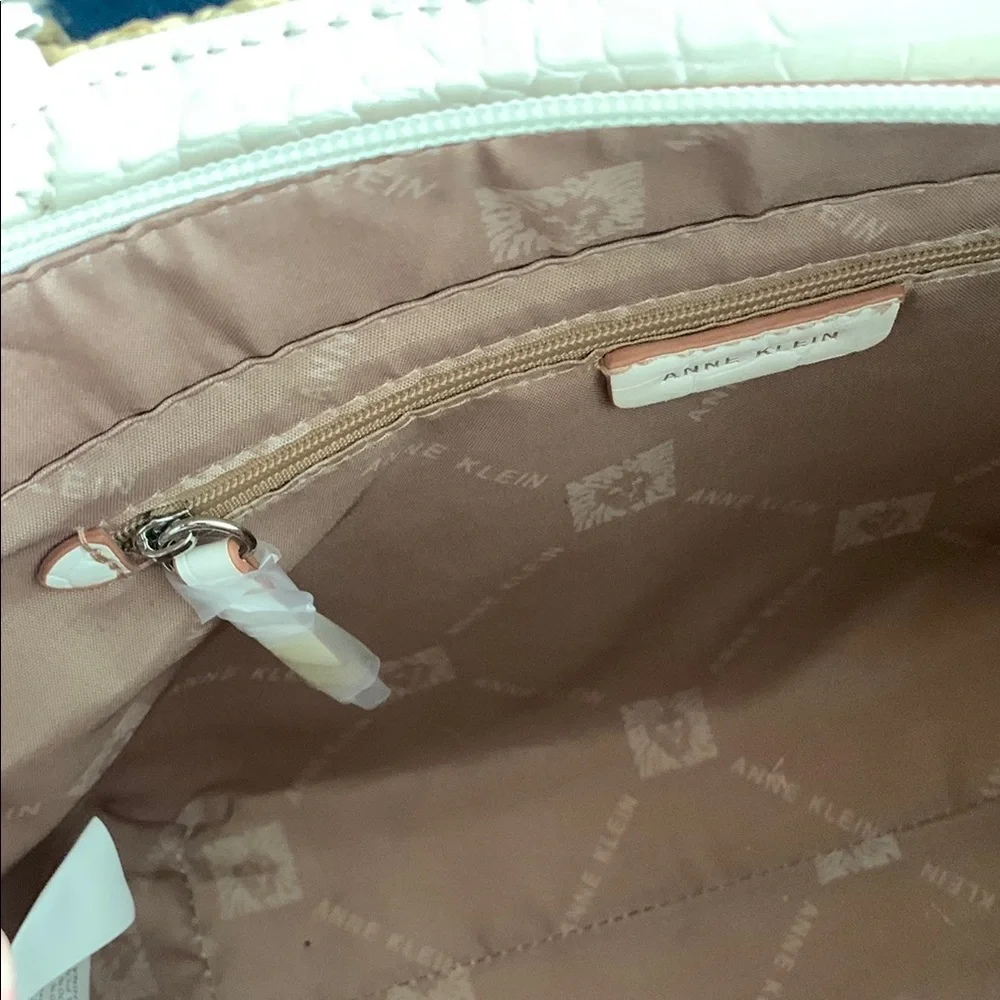 Anne Klein White and Tan Satchel with Chic Tassel with shoulder strap.