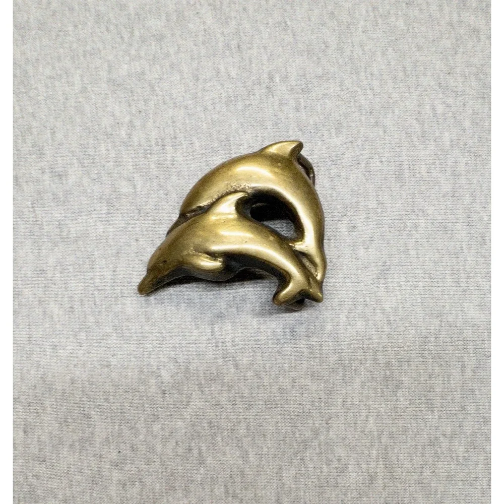Vintage Scott Nelles Solid Brass Dolphins‎ Belt Buckle 1970's
