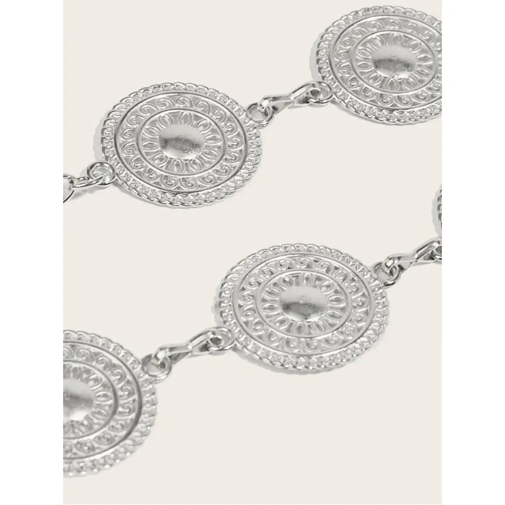 Silver Bohemian Medallion Chain Waist Belt