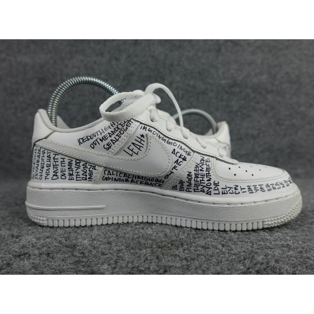 Nike Air Force 1 Low Custom Leah Kirsch White Graffiti Script AF1 4.5Y 6 Women‎