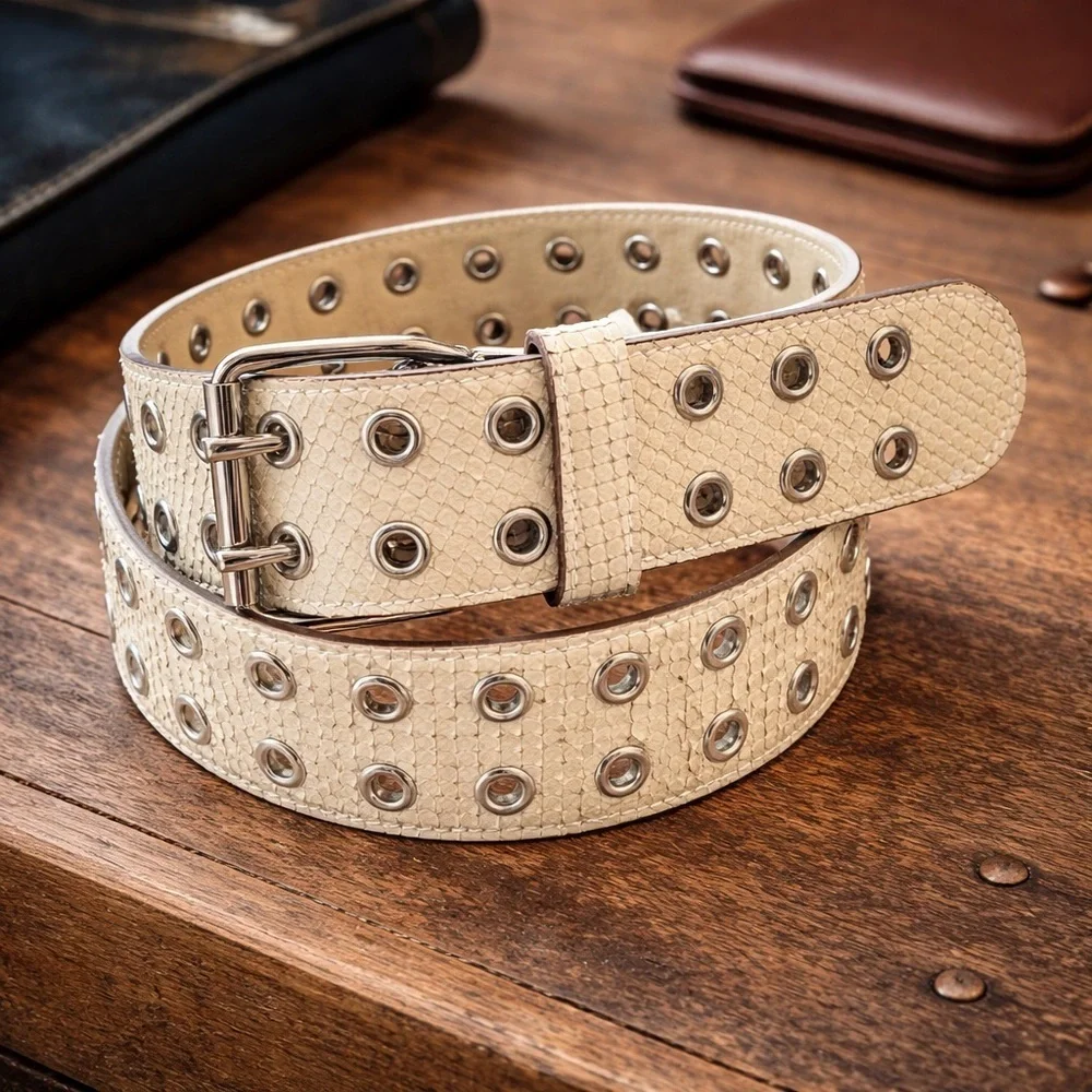 Vintage Vita Nuova Italian Leather Studded Belt Made in Italy Snakeskin Texture