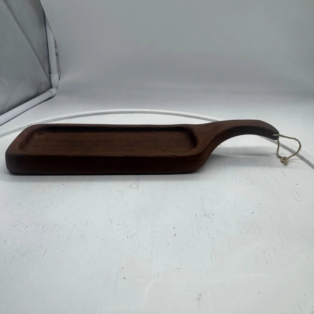 Vintage Cherry Wood Serving Tray Recessed Charcuterie Cheese Board Handle 10