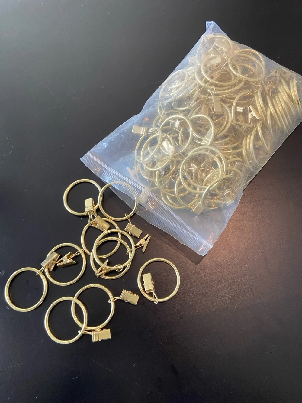 100 gold drapery curtain rings with clips 1.5