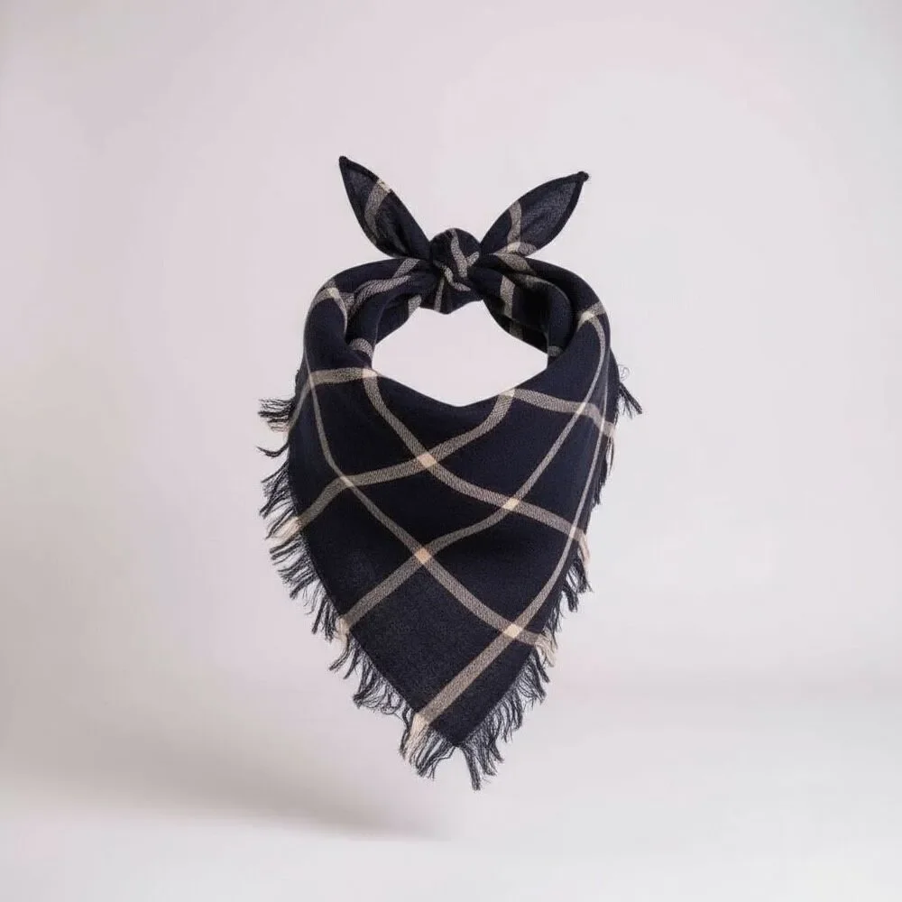 Madewell Plaid Bandana Scarf in Blue Fringed Edge Check Square Kerchief