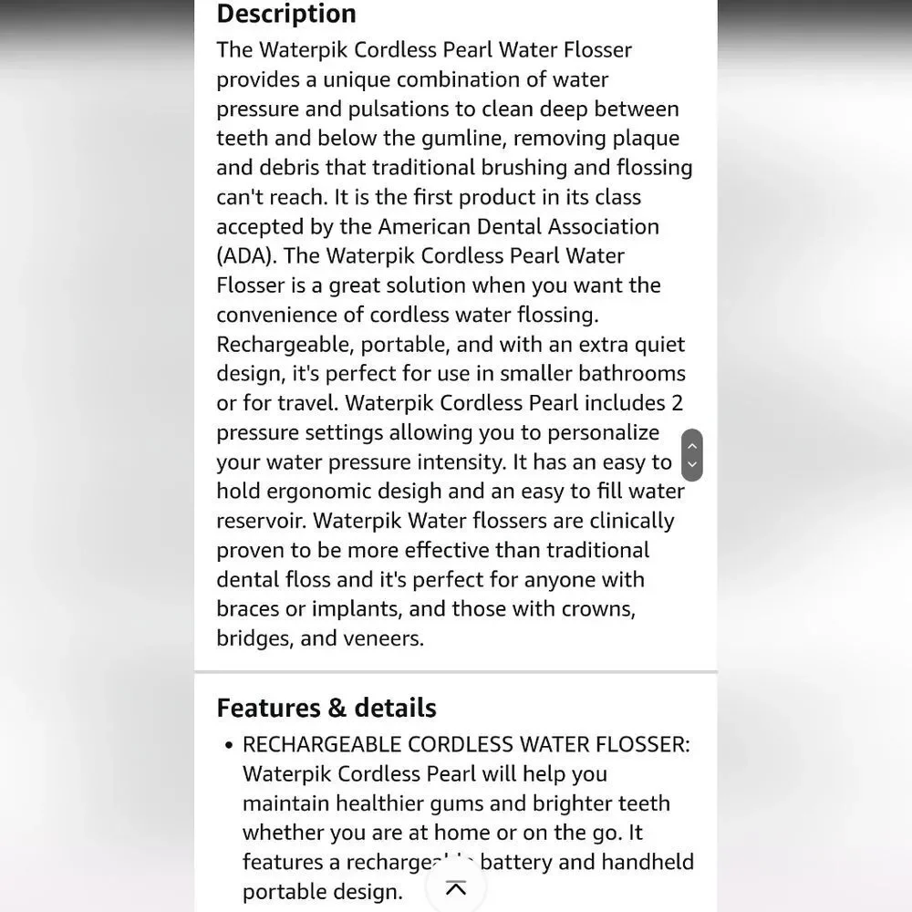 Waterpik‎ Cordless Pearl Waterflosser- Black