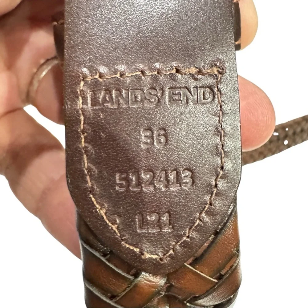 VTG Lands’ End Braided Brown Leather Belt | Size 35 | Classic Casual Style