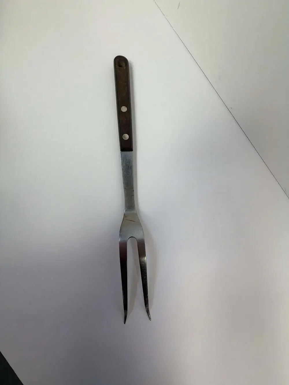 Vintage Flint Stainless USA Two-Prong Carving Fork with‎ Wood Handle