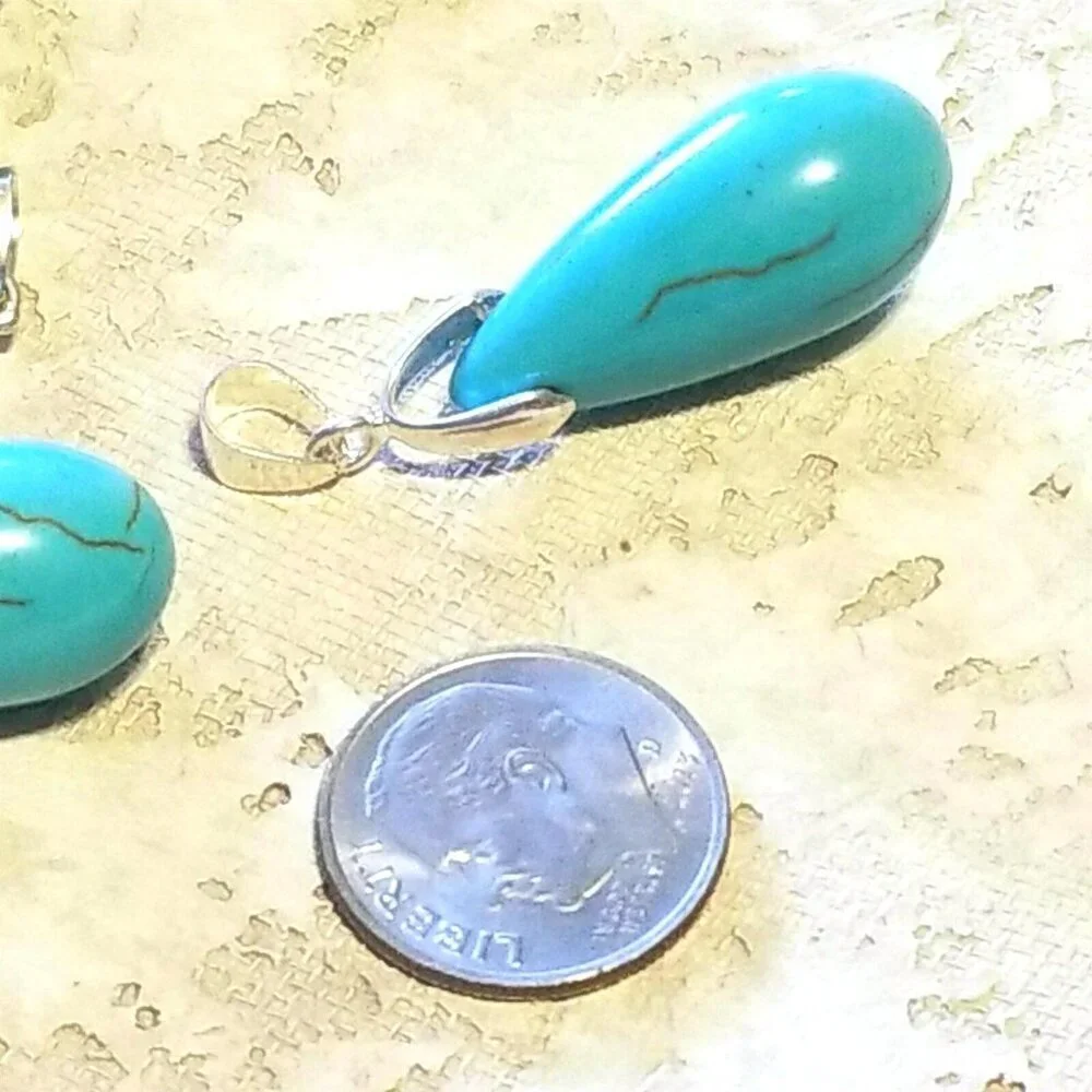 Turquoise Magnesite Teardrop Gemstone Pendant 37x12mm 18K WG Plated Bail 1 pc