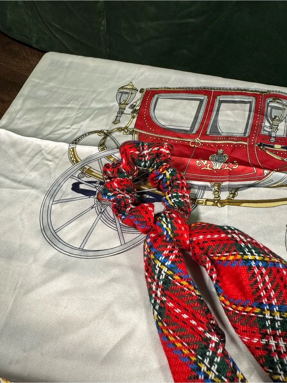 Red Plaid Bow Scrunchie Hair Tie