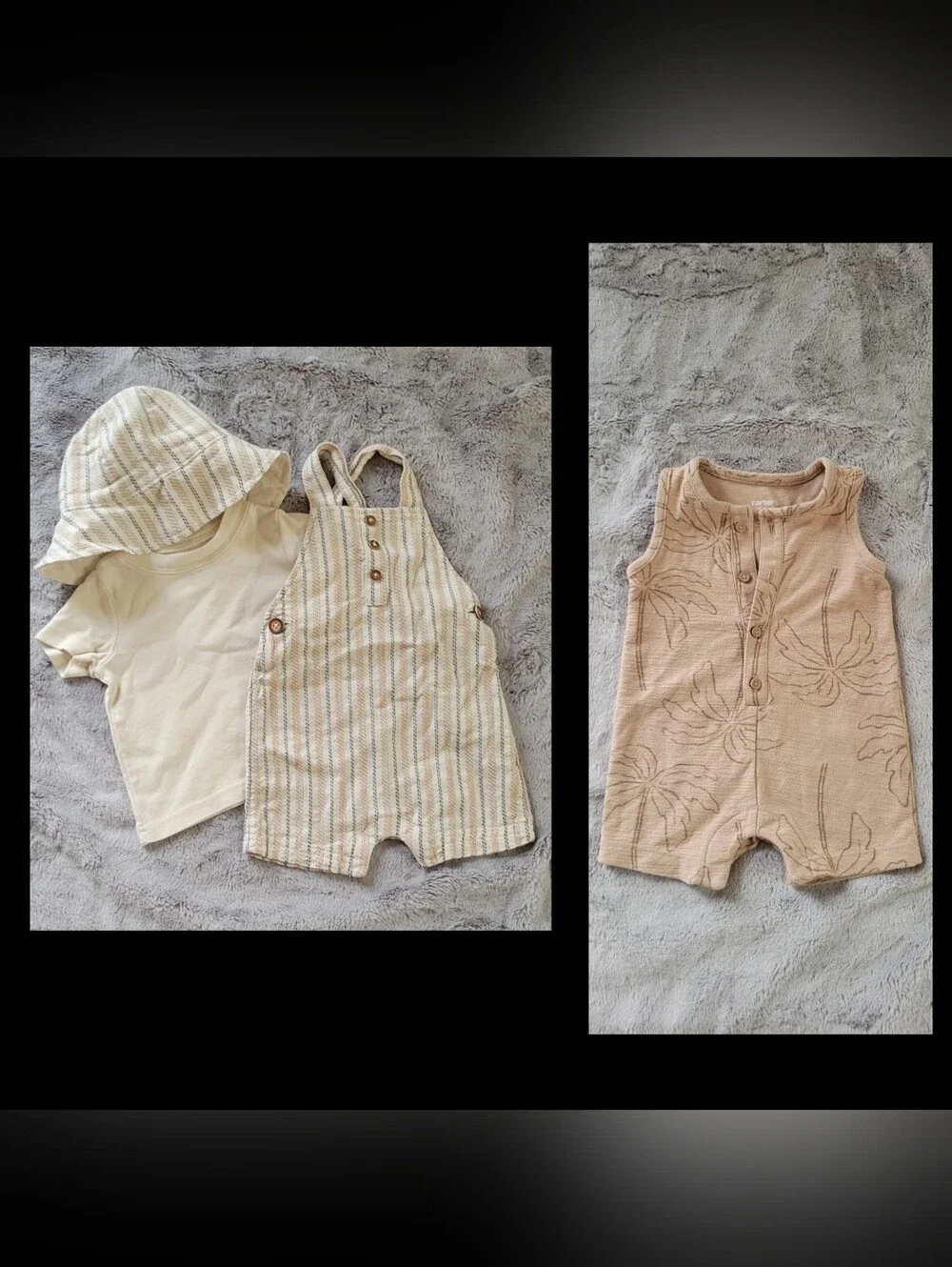 Carter's Cream Striped & Tan Tree Print Baby Rompers-size 9m