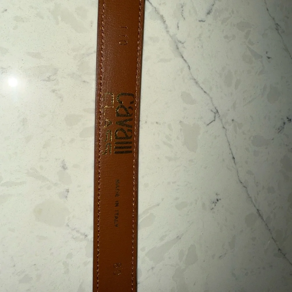 Cavalli Class Tan Leather Belt with Gold Logo Buckle