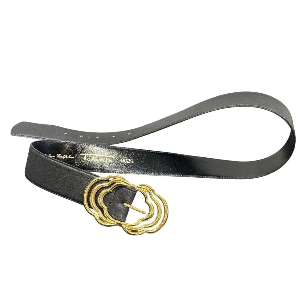 Vintage Talbots 9025 Black Italian Calfskin Leather Belt Women's Large L READ
