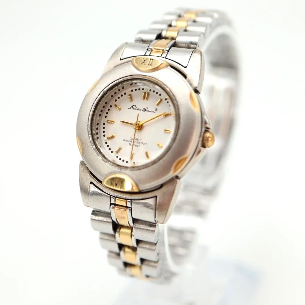 Eddie Bauer Diver Watch Women 25mm Two Tone Steel Bracelet with New Battery