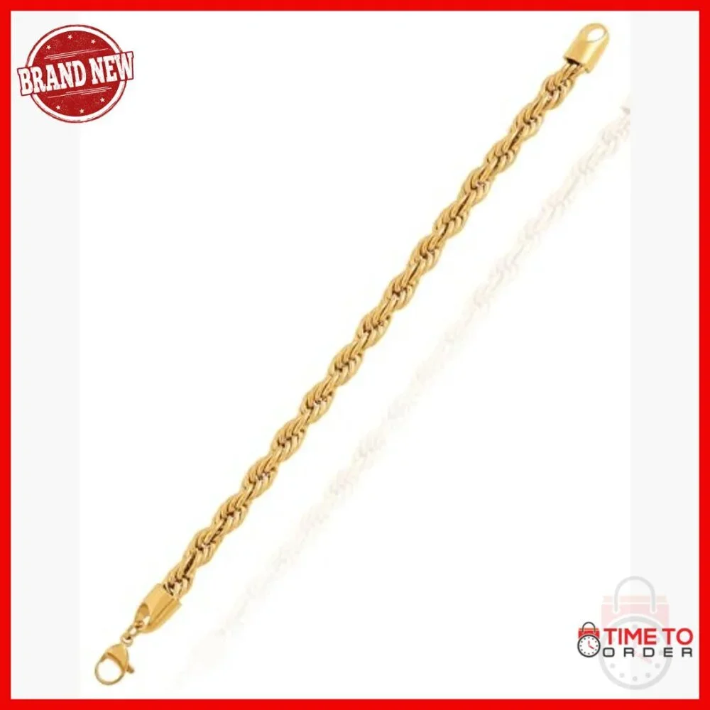 Stainless Steel Rope Chain Bracelet 8MM Gold-Tone 9 Inch Durable Link Jewelry