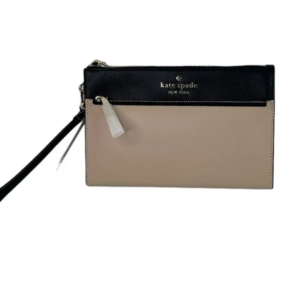 Kate Spade color block Staci Medium Wristlet warm beige and Black