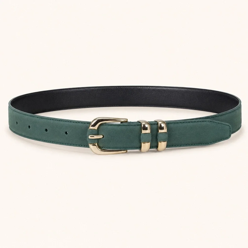 New York Studio Leather Belt Womens S Teal Green Gold Buckle Classic Minimalist