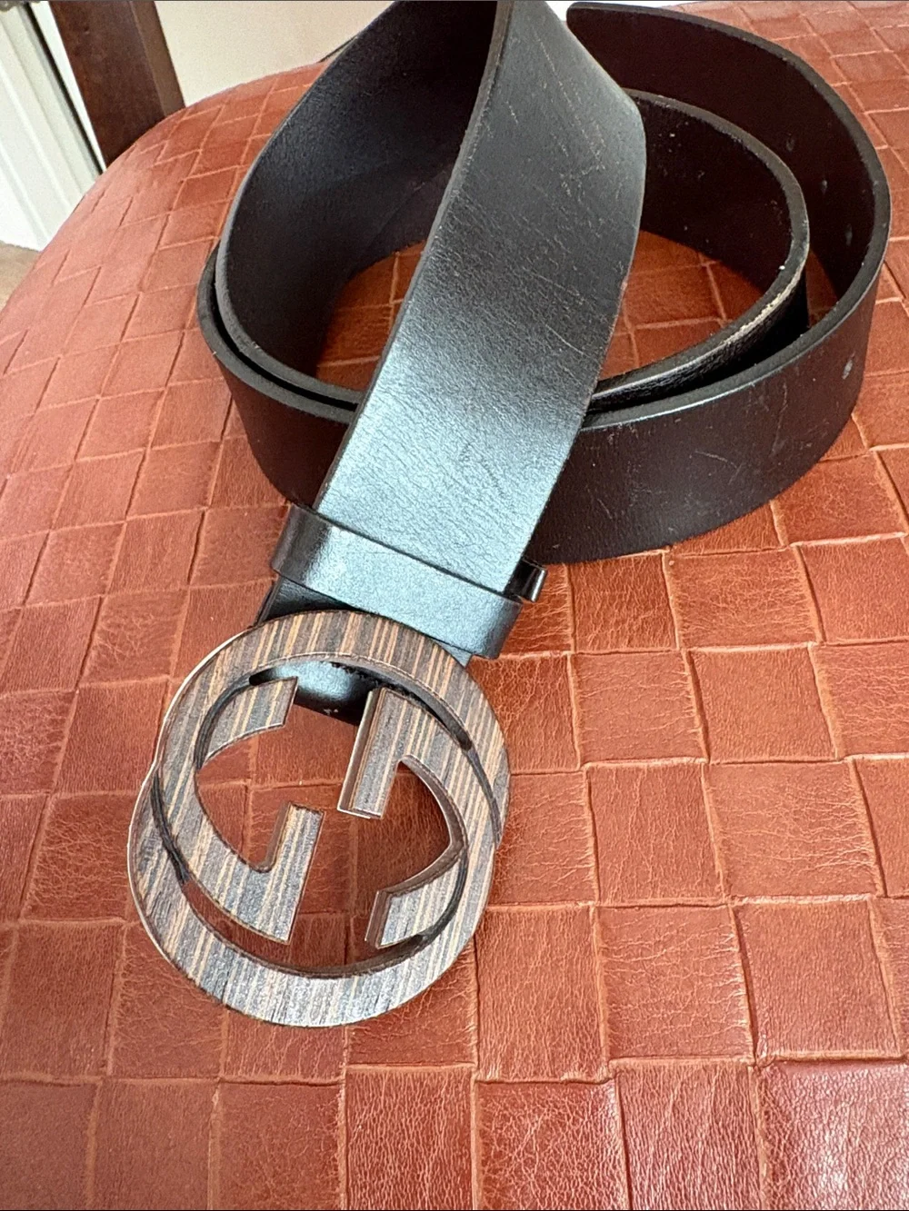 GUCCI BROWN WOOD GG BELT SIZE 100-40 525040–Fantastic!! Leather—Size 40