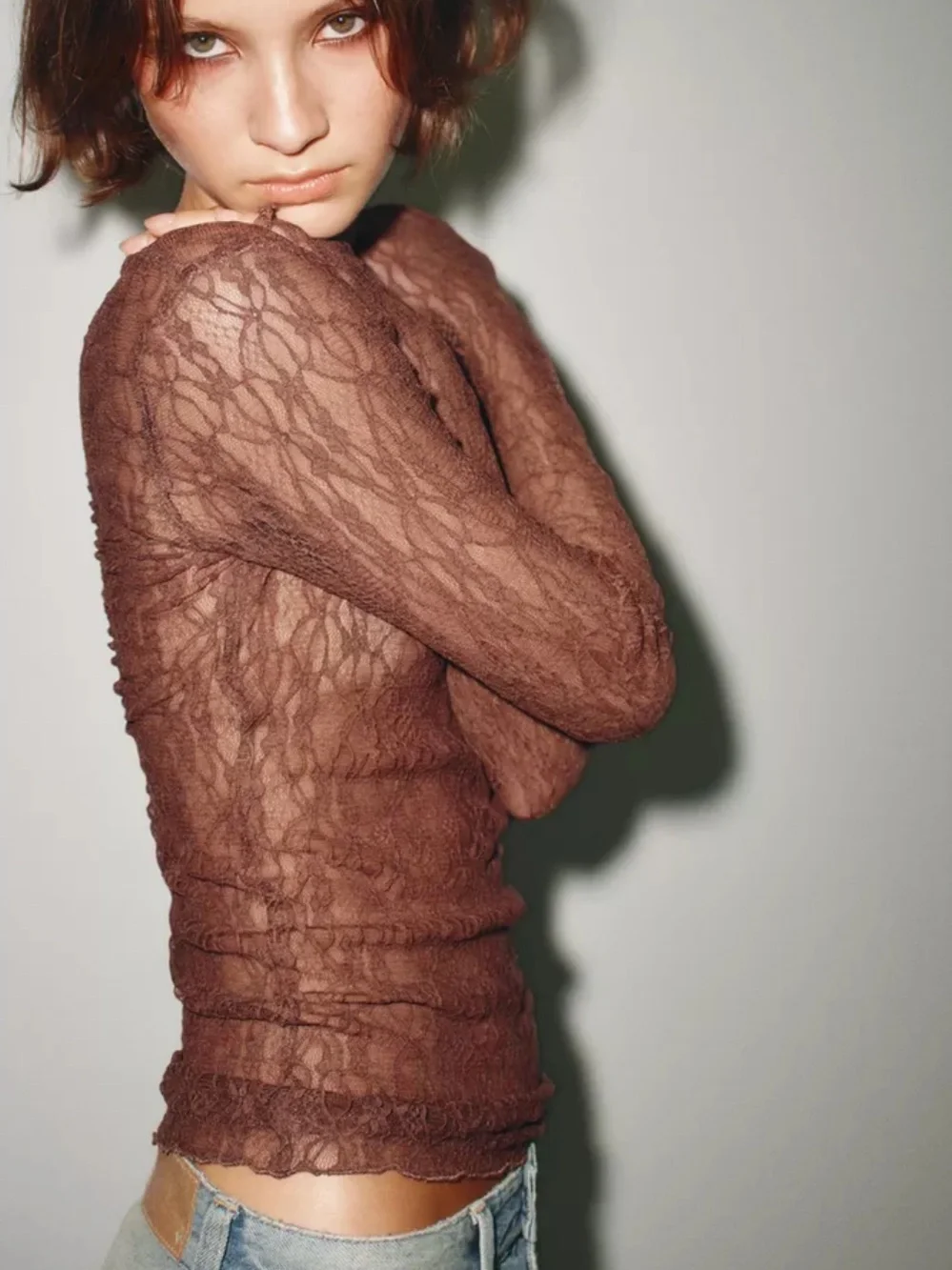 Zara NWT long sleeve lace top 3641/874