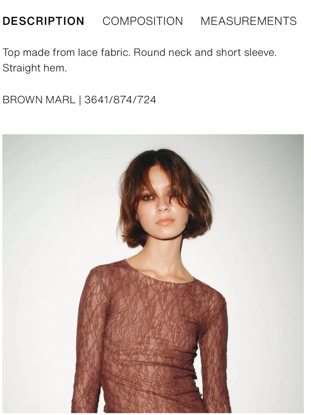 Zara NWT long sleeve lace top 3641/874