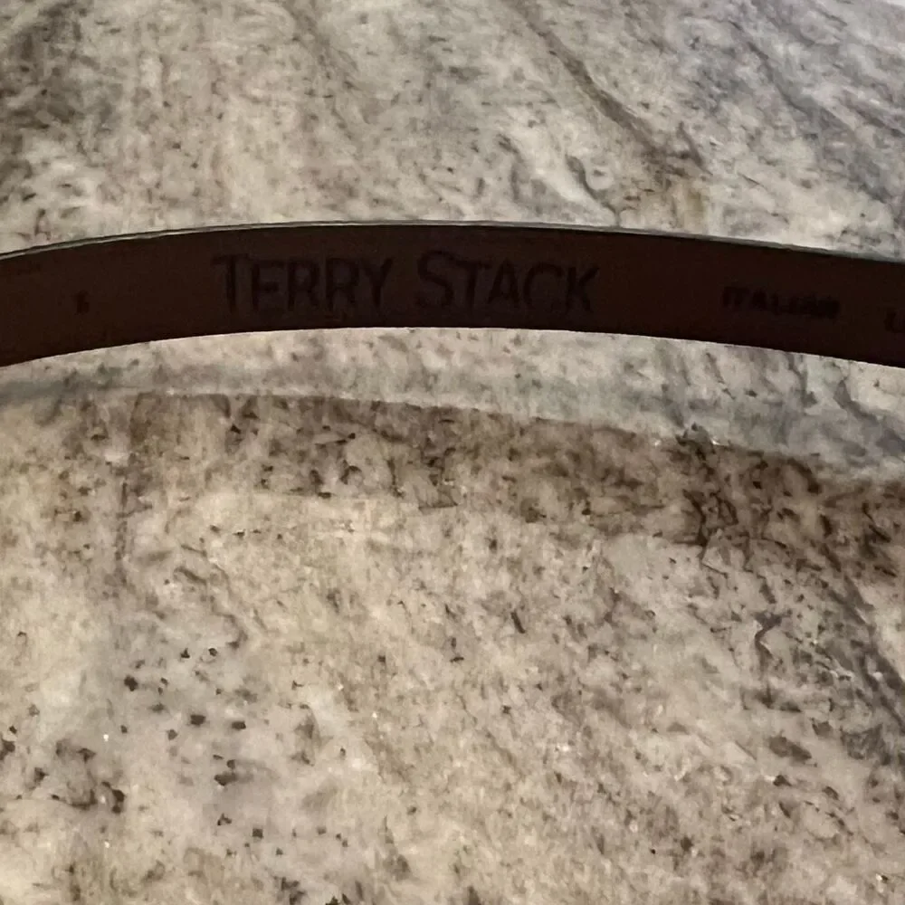 Terry Stack Vintage Brown Leather Belt Gold Rhinestone Accent Bead Women’s Small