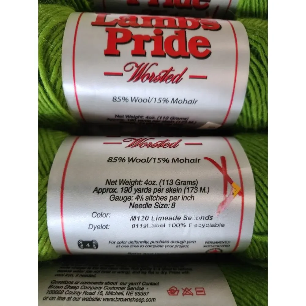Lot Of 6 Lambs Pride Worsted Yarn Limeade Green Wool Mohair 4oz Skeins USA