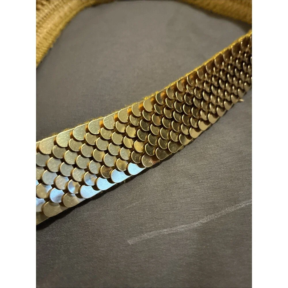 Vintage Brass Stretch Belt Golden Fin Shell Buckle Mermaid Scales 70s Retro