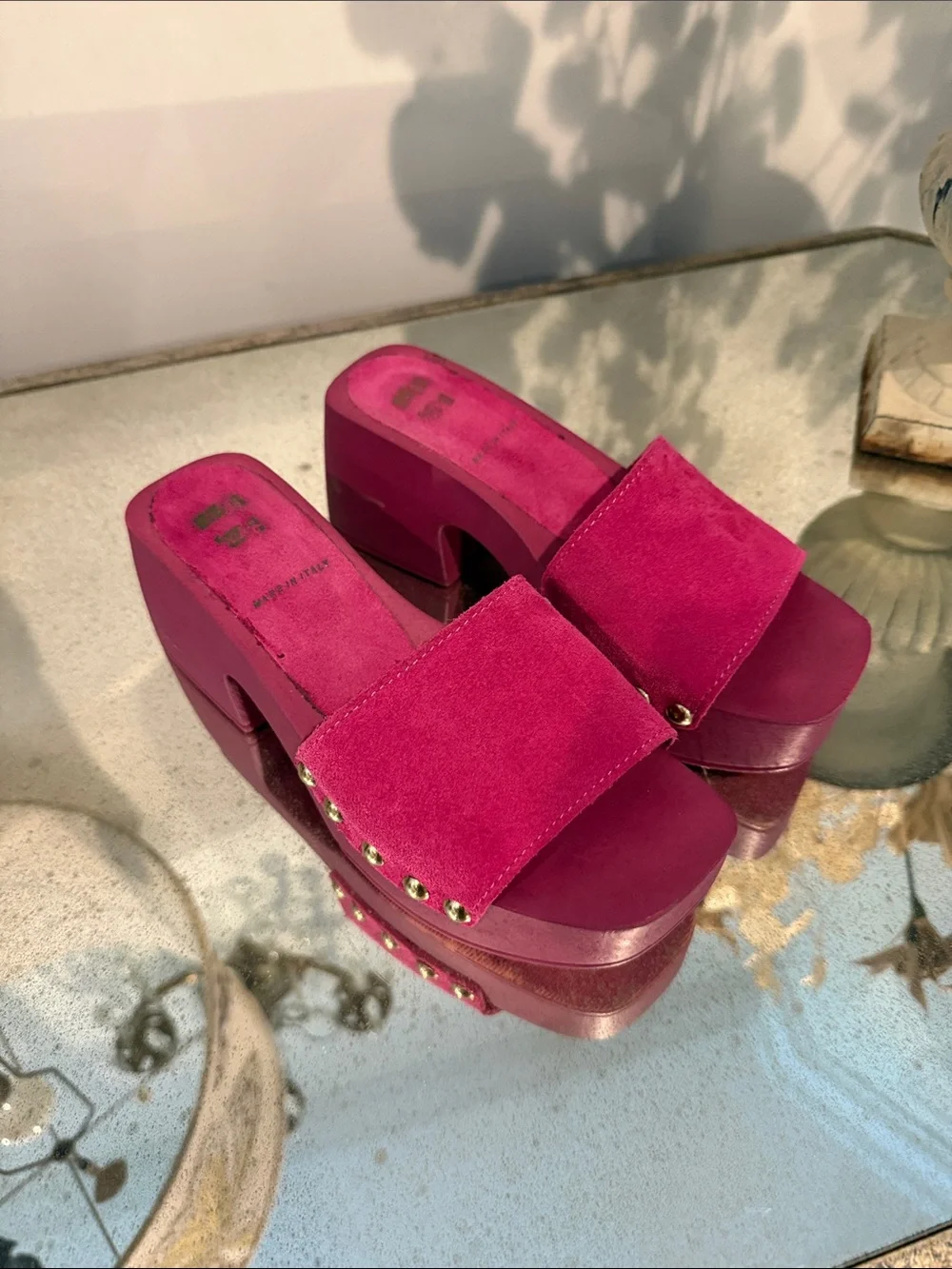 Moma Fuchsia Suede Platform Slide Sandals