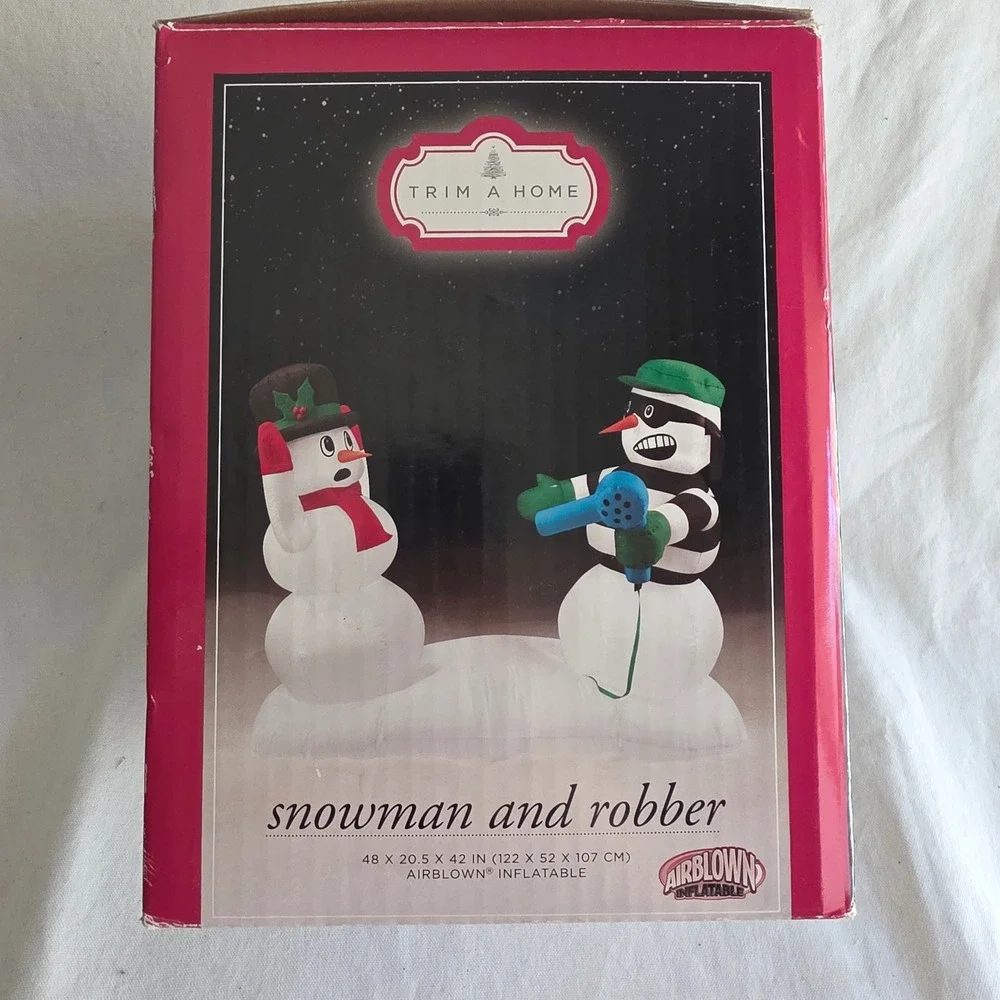 Gemmy Y2K Trim A Home Snowman & Robber Inflatable Christmas Yard Decor 48Wx42H